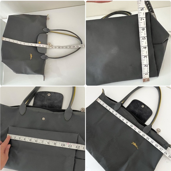 Authentic Longchamp Le Pliage Club Shoulder Shopping Tote – Gray w/ Yellow trim - Picture 16 of 16